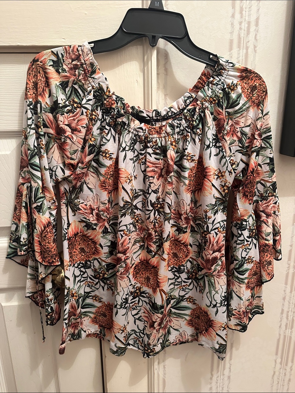 Floral Off-Shoulder Blouse in White and Orange
